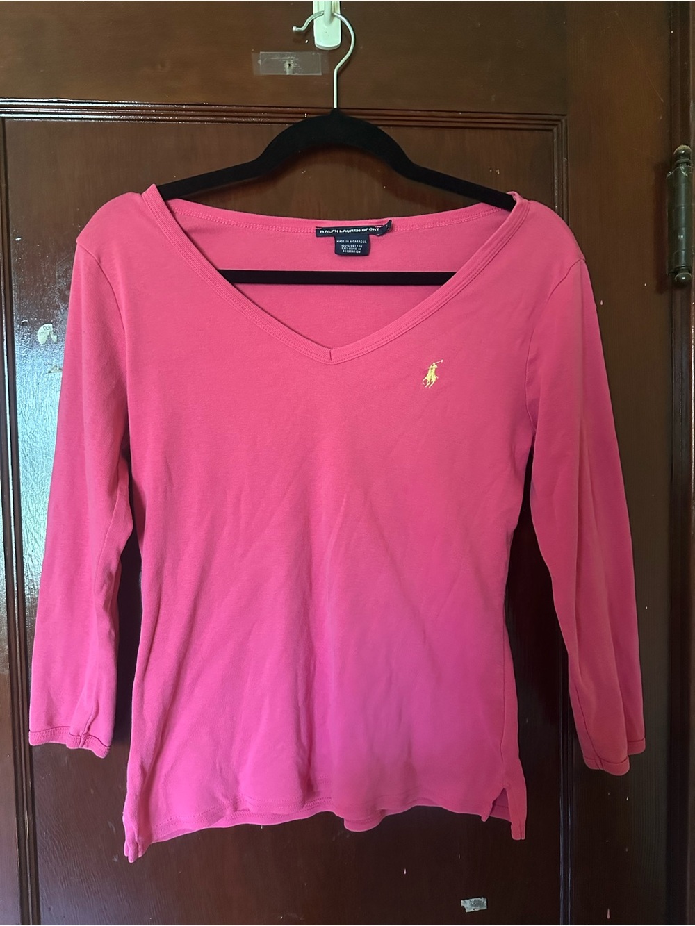 Ralph Lauren Women's Hot Pink V-Neck Long Sleeve Tee